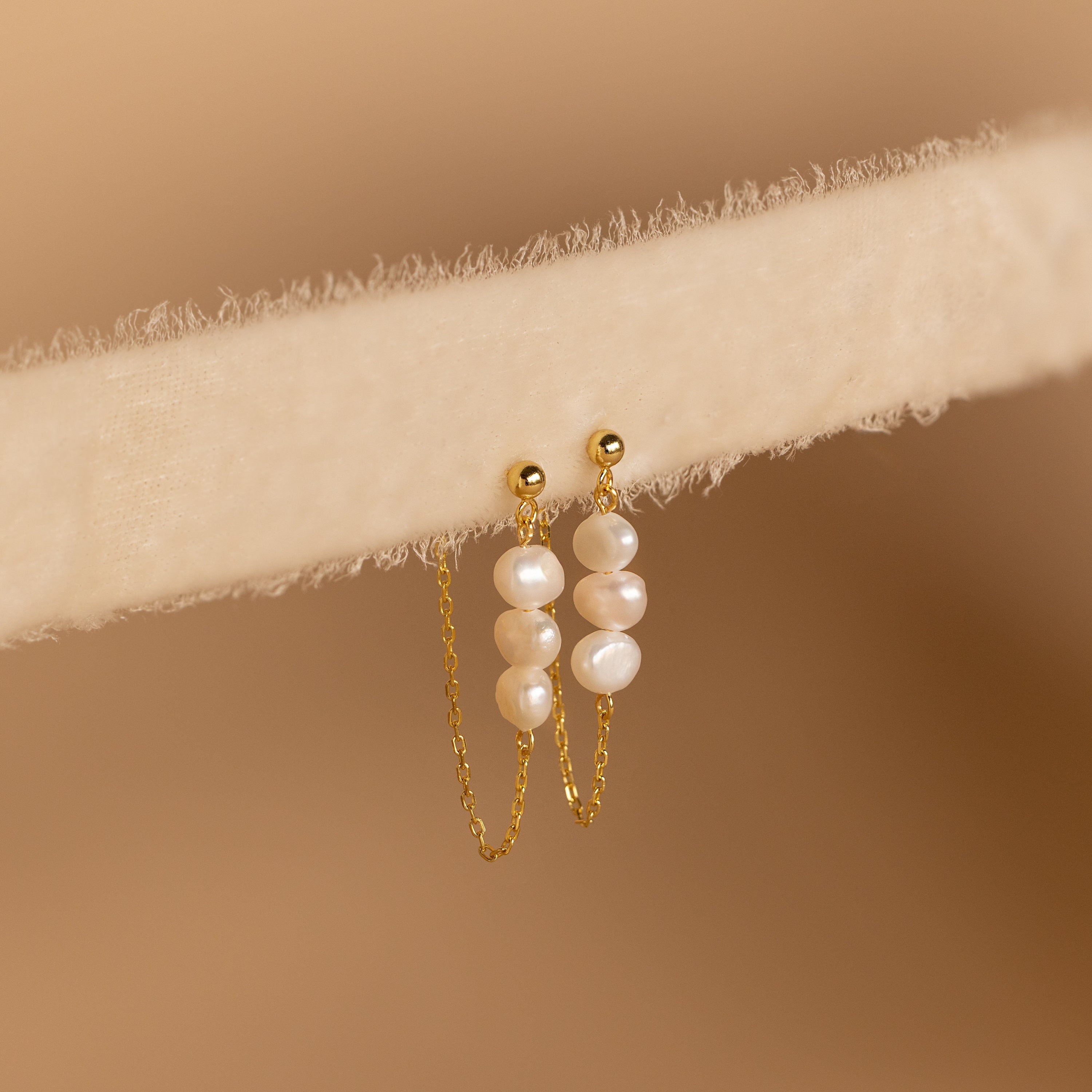 Triple Pearl Drop Earrings 18K Gold